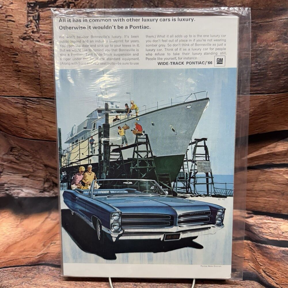 Vintage 1966 Pontiac Bonneville Convertible Yacht Ship Classic Car Print Ad GM